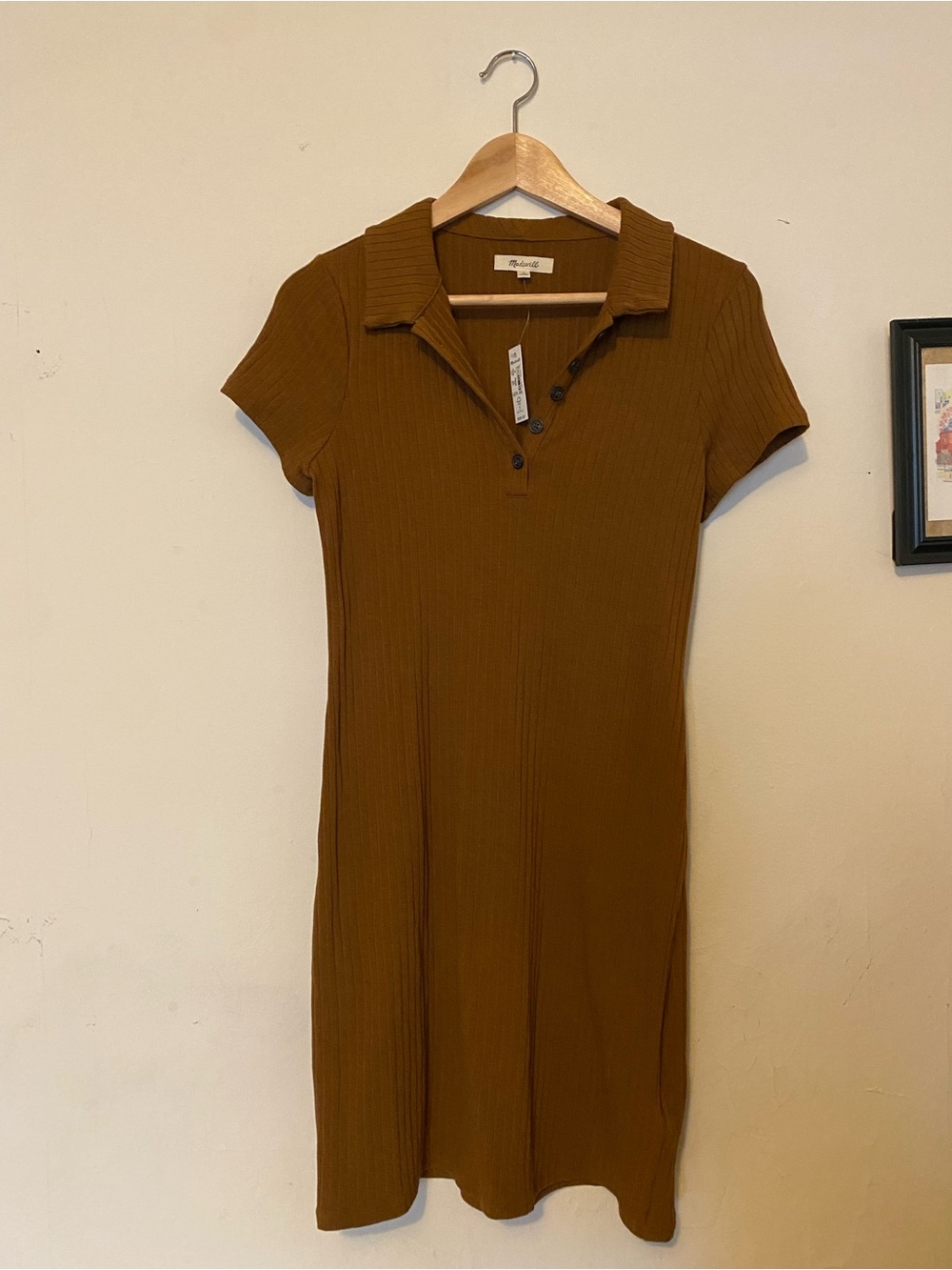 Madewell Ribbed Polo Midi Dress in Brown